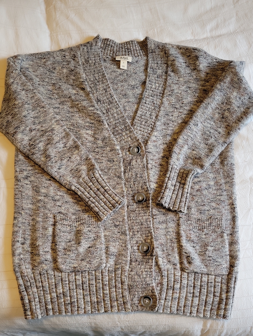 ana Cozy Speckled Gray Button-Front Cardigan